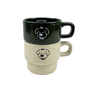 Cute Animal Print Stackable Mug Set - 330ml Ceramic Coffee Cups with D-Shade Handle, Microwave Safe