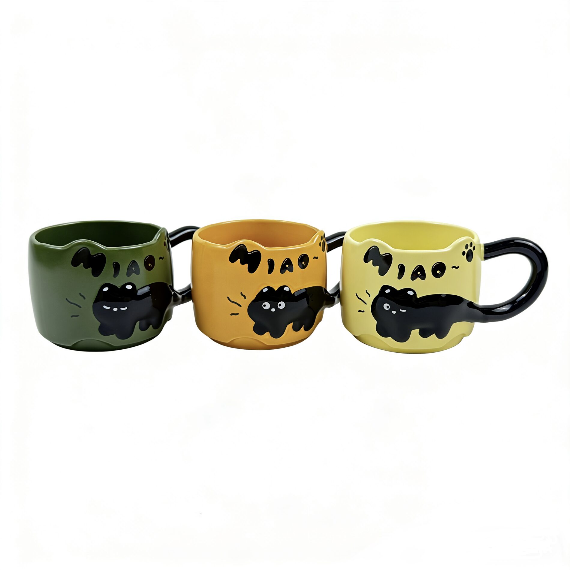 Cute 3D Black Cat Ceramic Mug - "MIAO" Cat Tail Handle Coffee Cup for Cat Lovers
