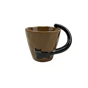 Cute 3D Cat Ceramic Mug - Black Cat Tail Handle Coffee Cup for Cat Lovers
