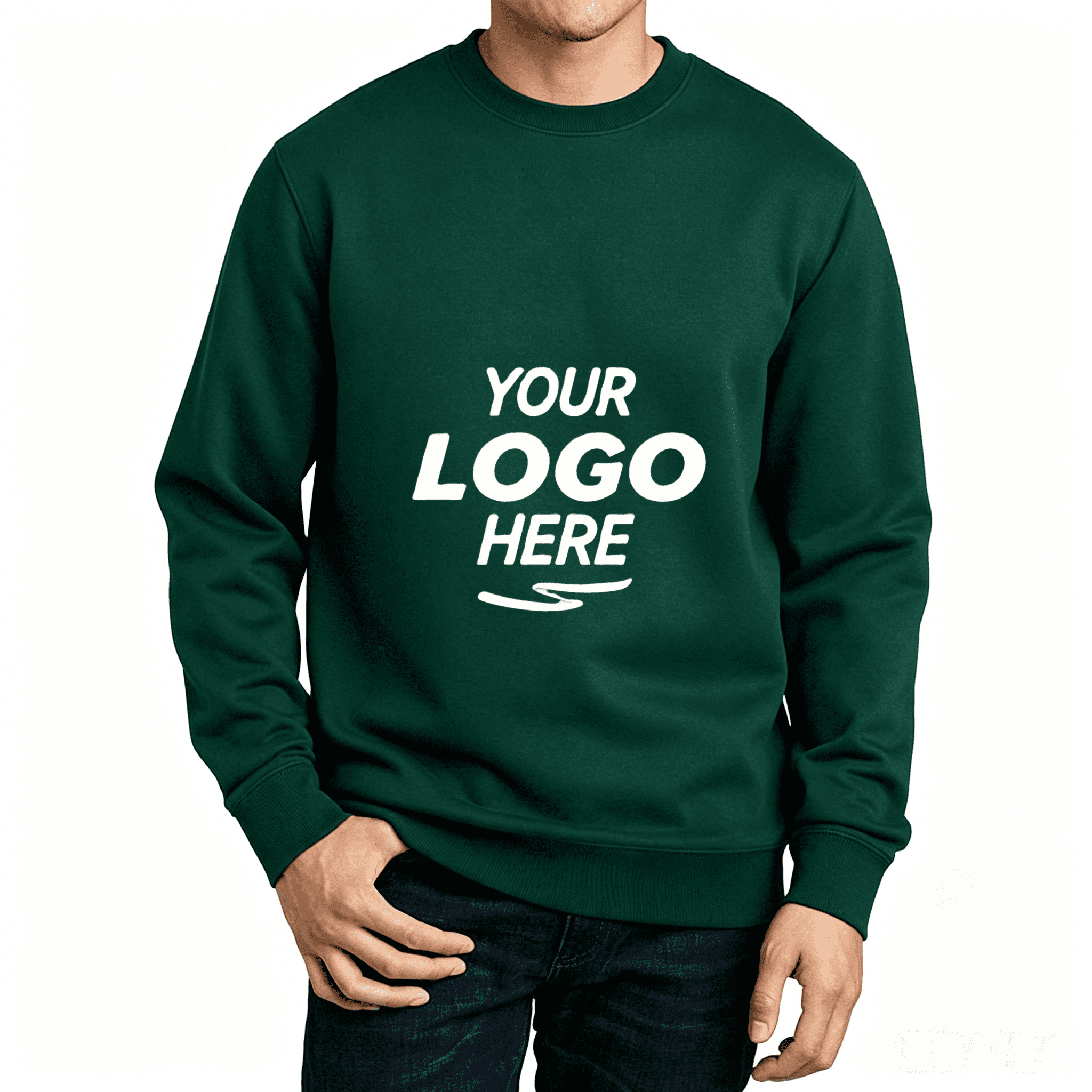 forest green custom crewneck sweatshirt with company logo bulk wholesale