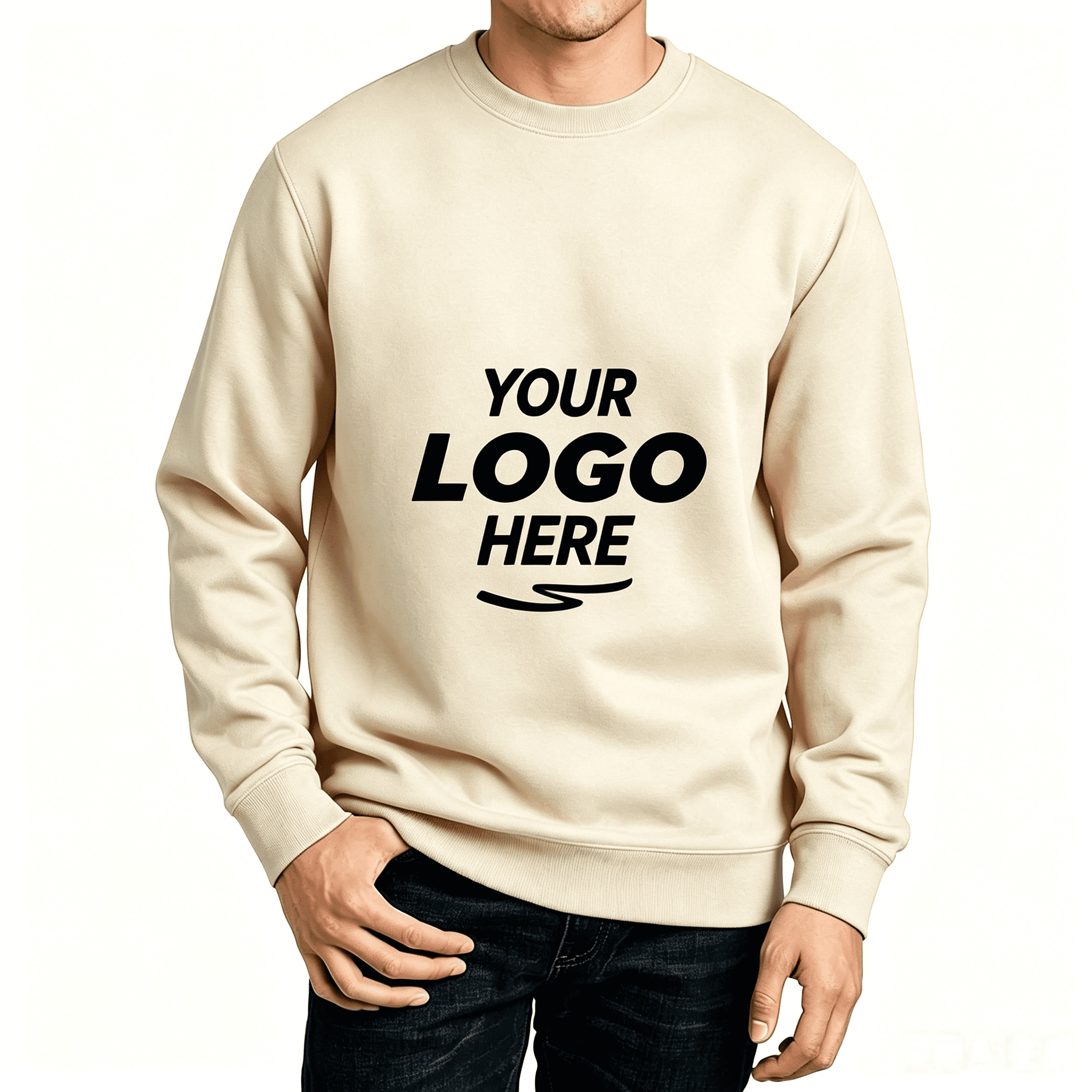 cream beige custom crewneck sweatshirt corporate branded logo apparel