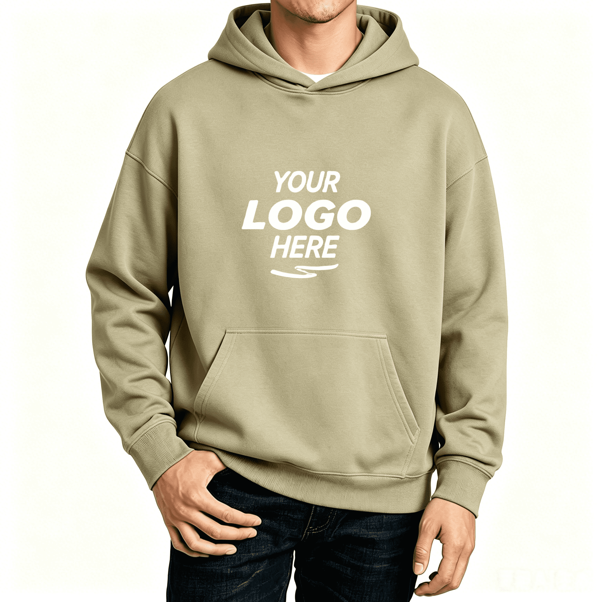 olive khaki custom hooded sweatshirt printable custom logo front view