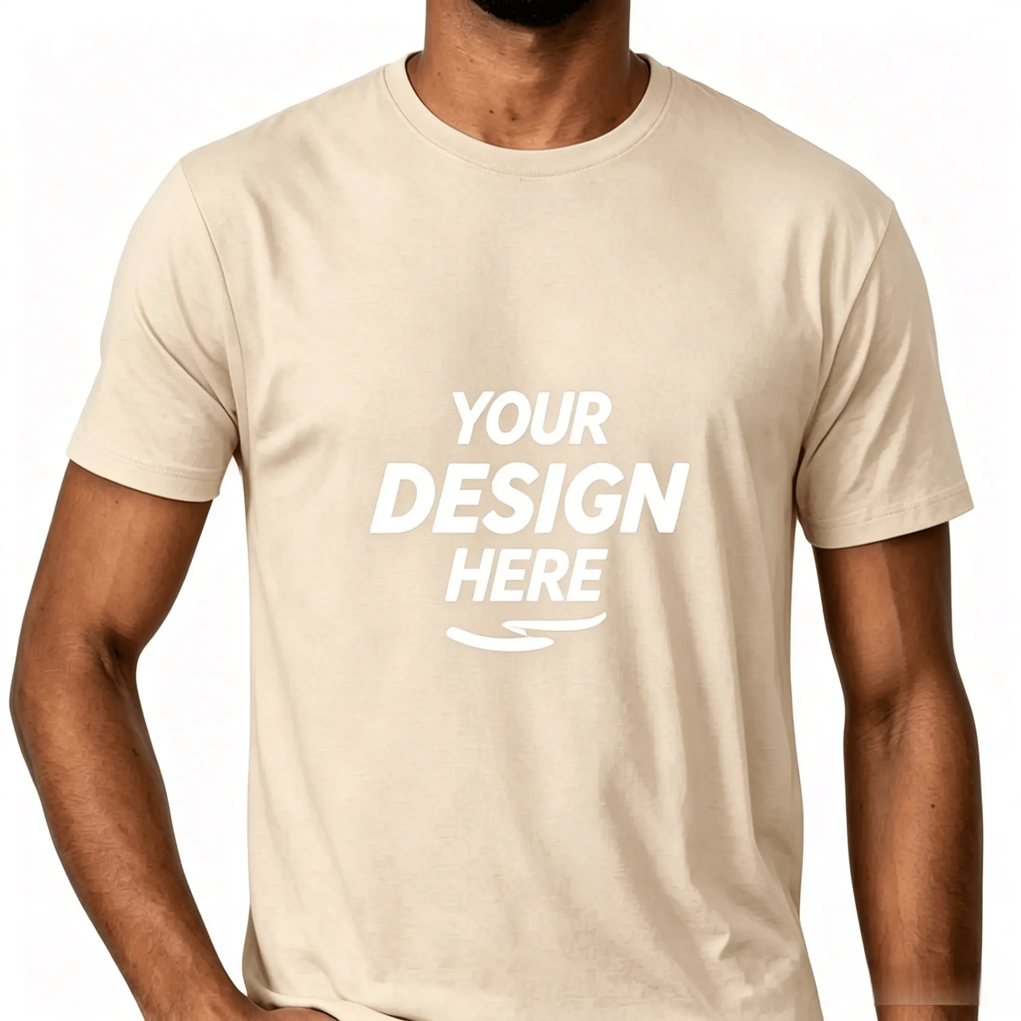 Sand beige 180gsm pure cotton t-shirt. Men's European size heavyweight tee with an earthy tone and classic relaxed Euro fit.