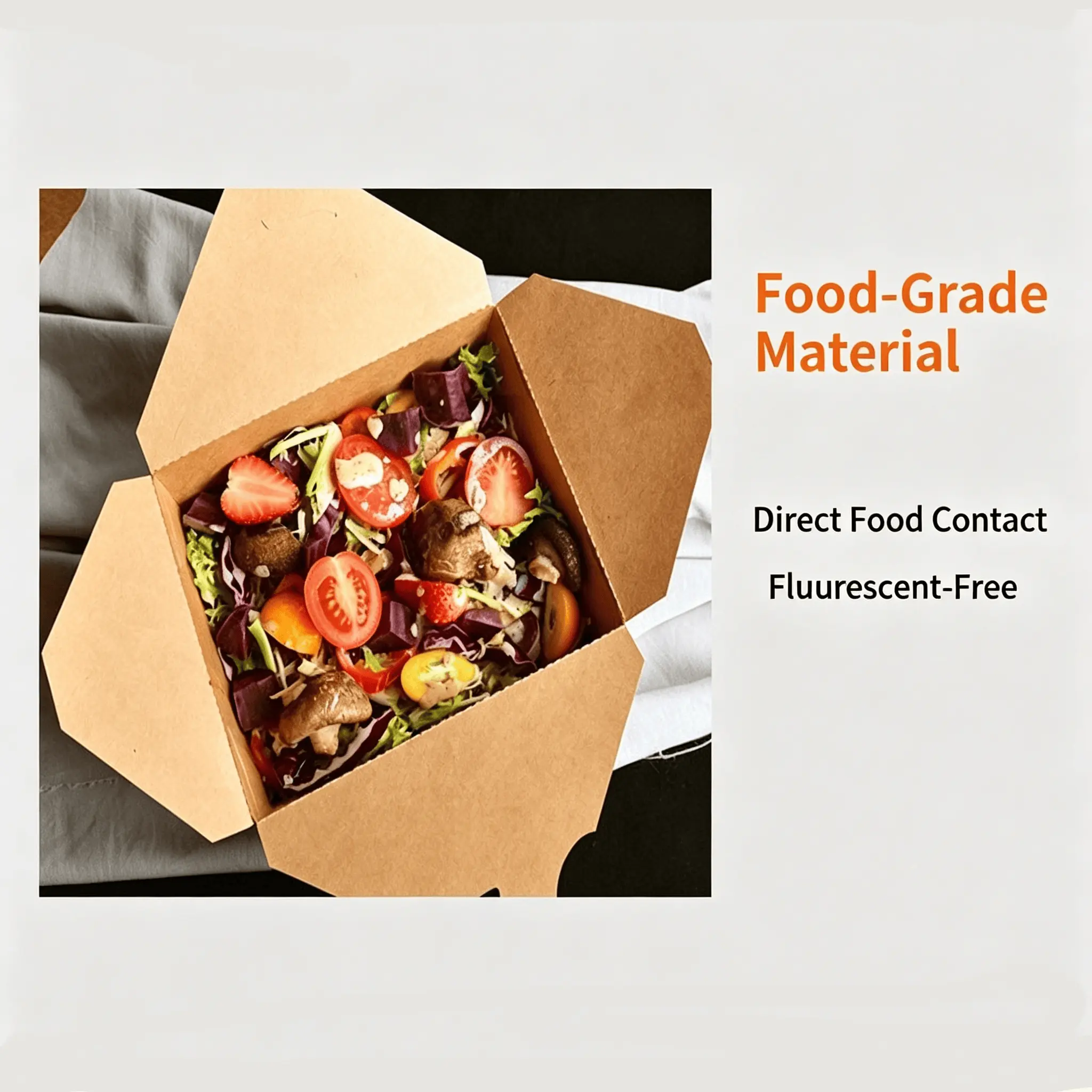 food grade kraft paper takeout box disposable salad meal container direct food contact fluorescent free for restaurant catering