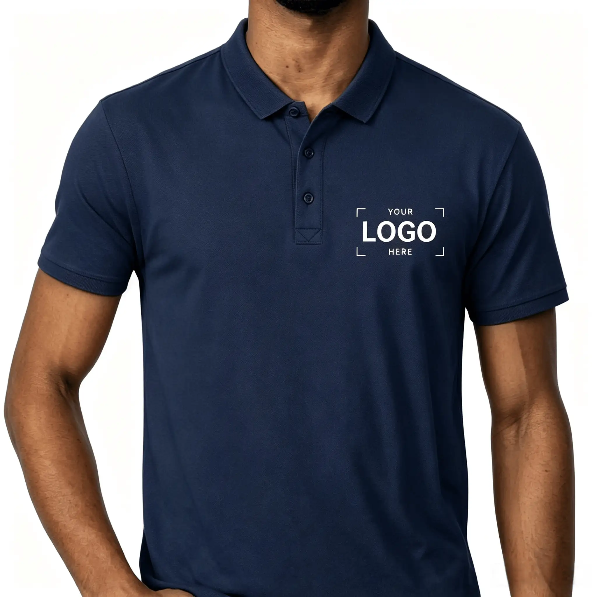 navy blue polyester blank custom polo shirt logo mockup bulk corporate business staff uniform wholesale polo