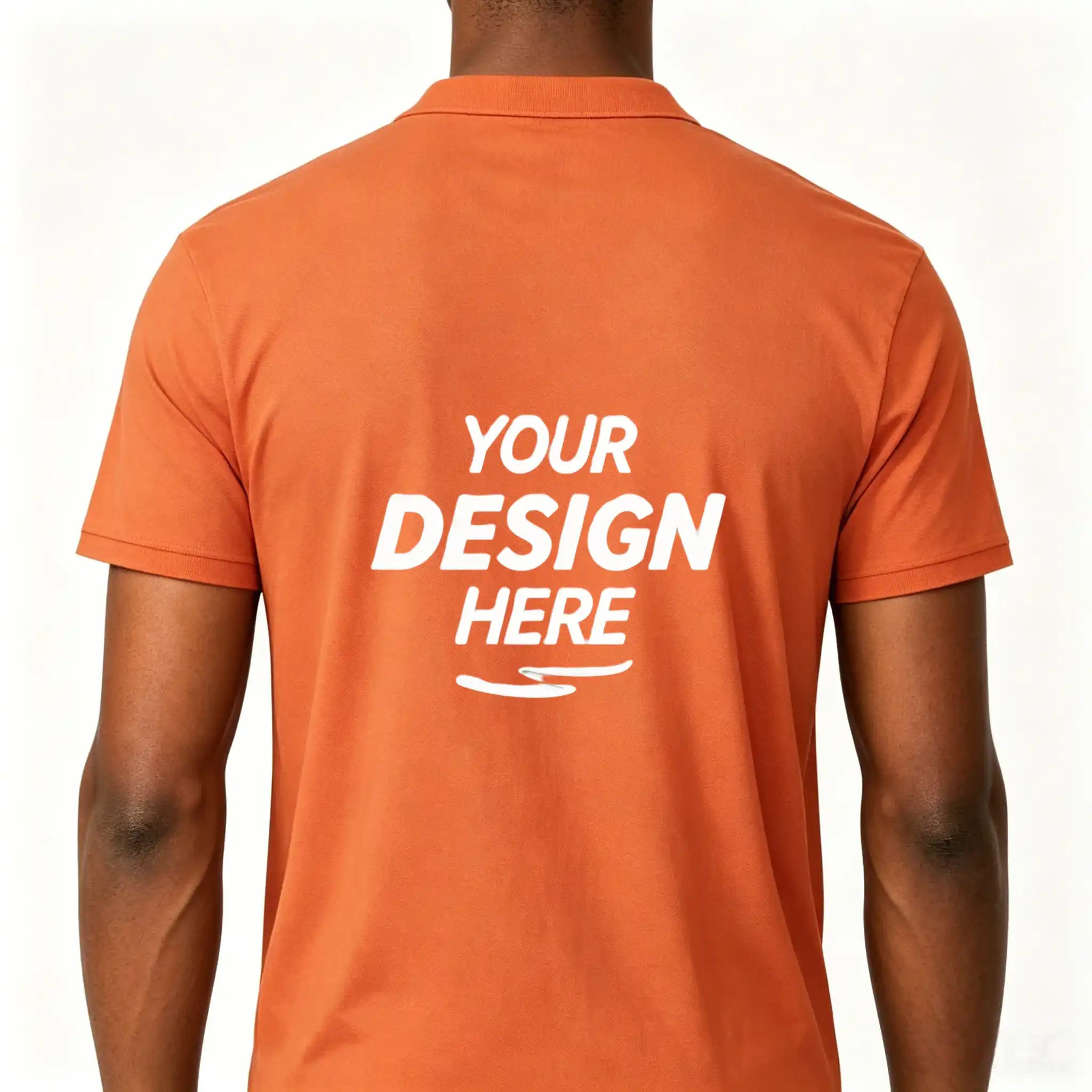 orange polyester custom polo shirt back full graphic print mockup bulk sports team event branded uniform polo wholesale