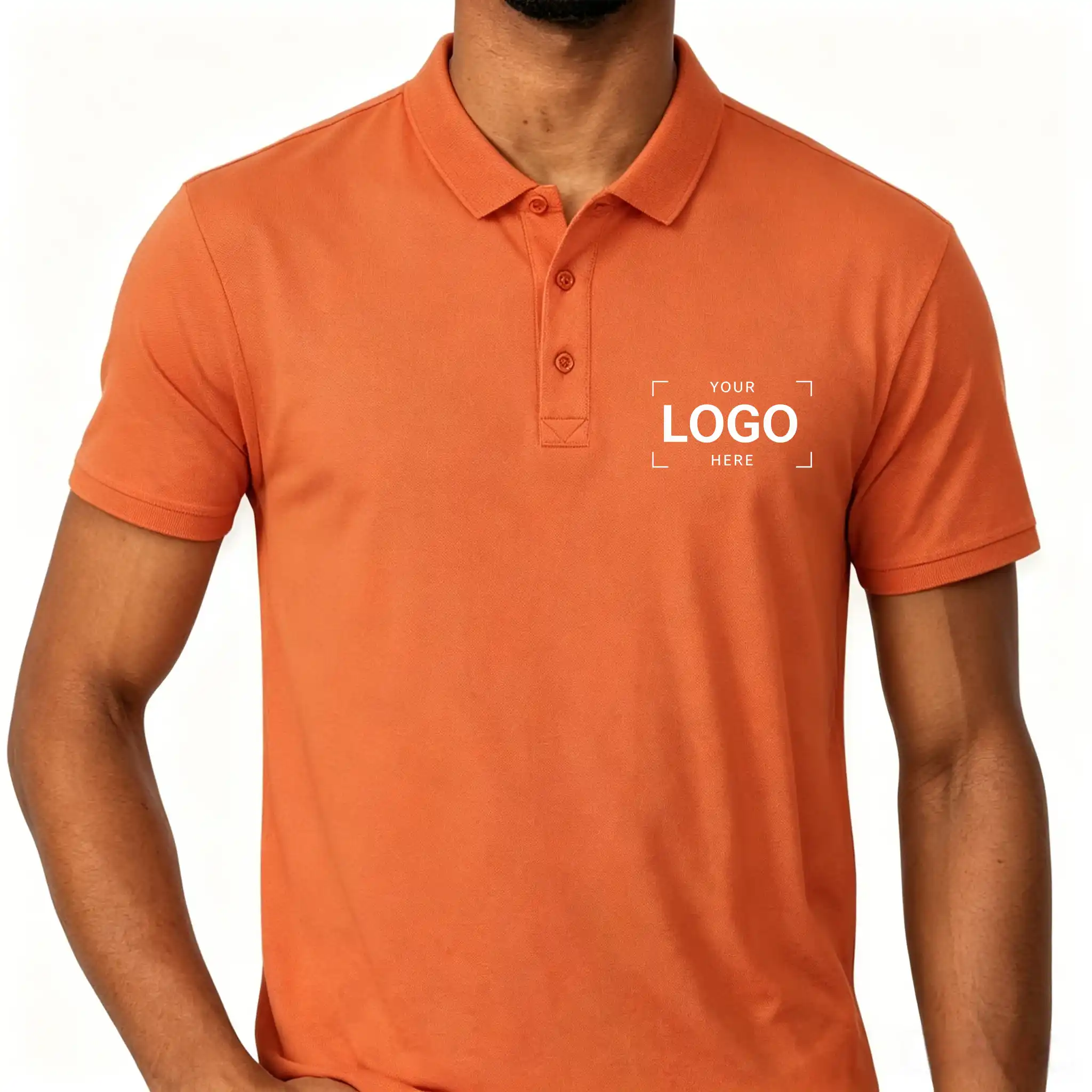 orange polyester blank custom polo shirt left chest logo mockup bulk corporate staff uniform quick dry branded polo wholesale