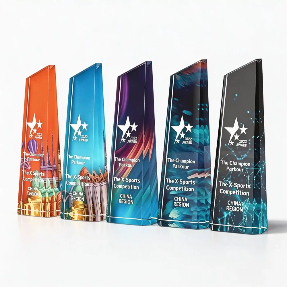 Custom colorful crystal sports trophies with star design, wholesale personalized championship awards for parkour and extreme sports competitions bulk orders
