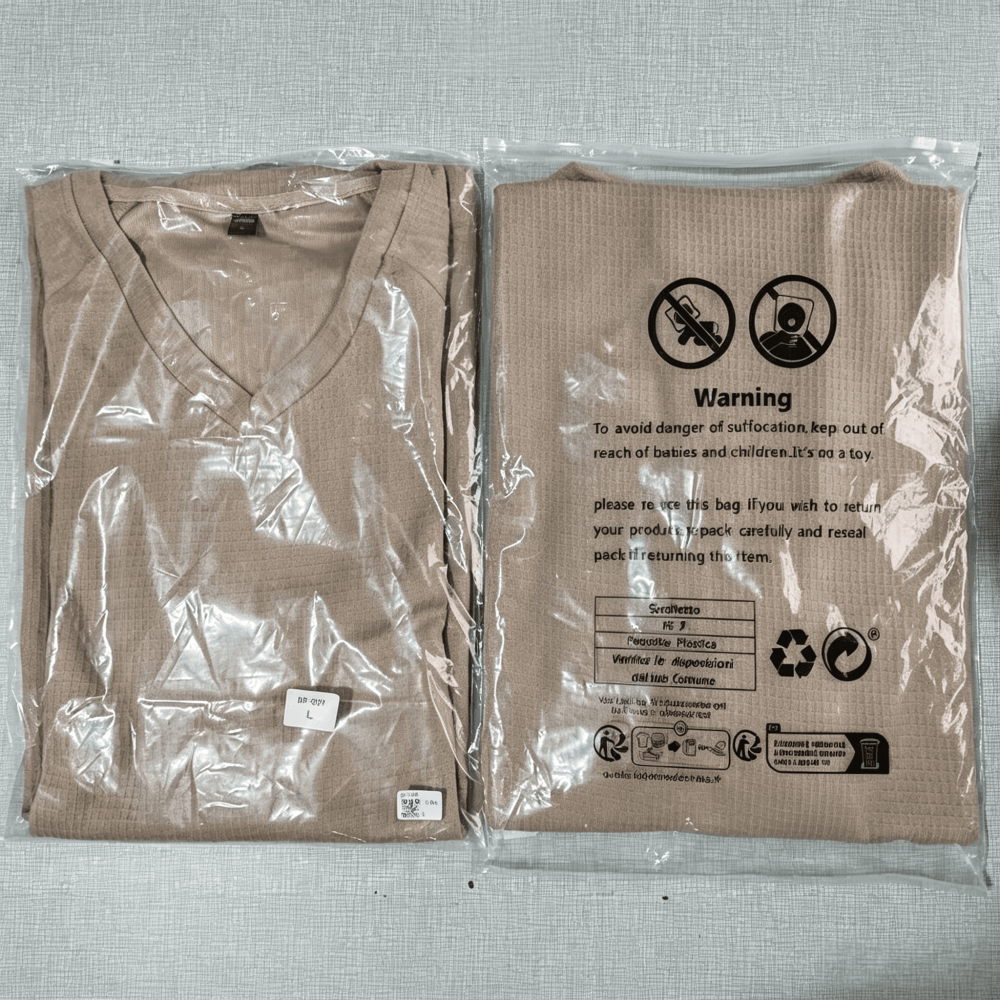 Bulk custom waffle t shirt individual polybag packaging with size tag