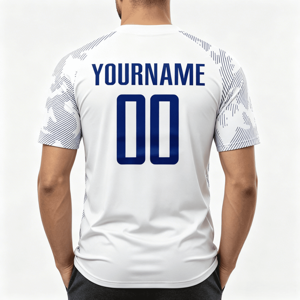 Custom sublimation team jersey back view white camouflage lines pattern with personalized YOURNAME and number 00, athletic sportswear wholesale